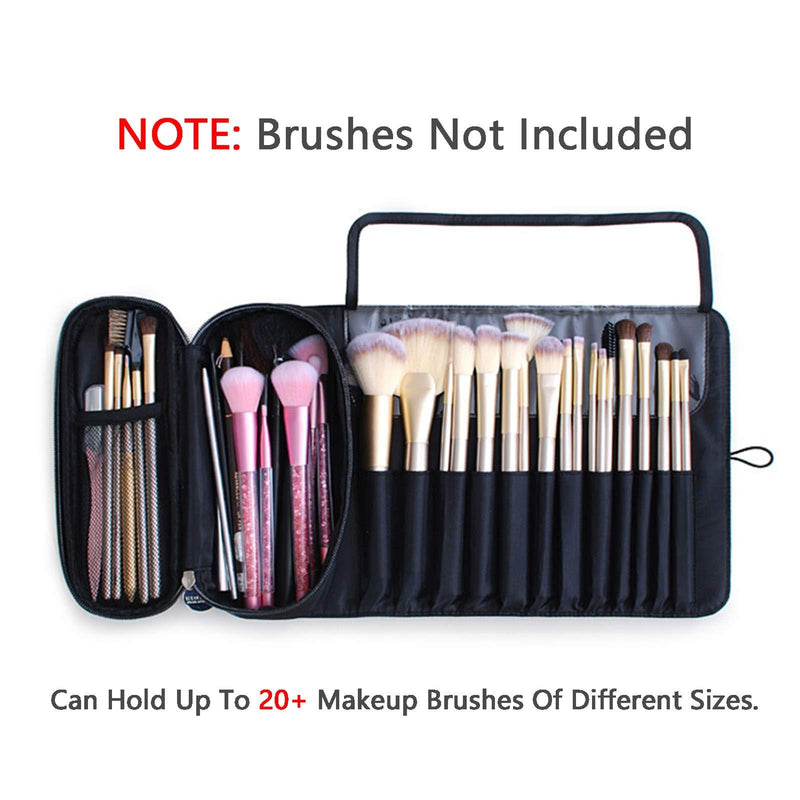 Portable Makeup Brush Organizer Makeup Brush Bag for Travel Can Hold 20+ Brushes Cosmetic Bag Makeup Brush Roll Up Case Pouch Holder for Woman(Only Bag)