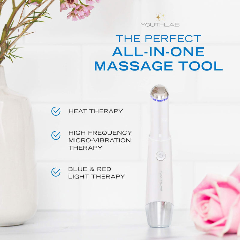 YOUTHLAB Eye & Face Massager Tool/Wand/Pen, Heated/Warm, Sonic Vibration, Anti Aging, Eye Fatigue Relief, Puffy Eyes/Dark Circles/Eye Bags, Boost Product Absorption, Lip Wrinkles, Light White