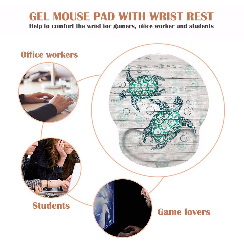 Ergonomic Mouse Pad Wrist Support and Cute Coffee Coaster, Non Slip PU Base Mouse Pad Wrist Rest for Computer, Office Gaming, Working, Easy Typing & Pain Relief, Baby Sea Turtle