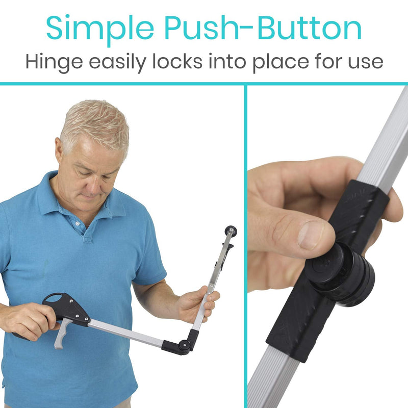Vive Foldable Suction Reacher Grabber - Pickup Reaching Tool - Long, Heavy Duty, 32 Inch Extended Reacher - Elderly, Seniors, Injured, Kids - for Trash, Garbage, Cups, Glasses, High Shelf (1) 1