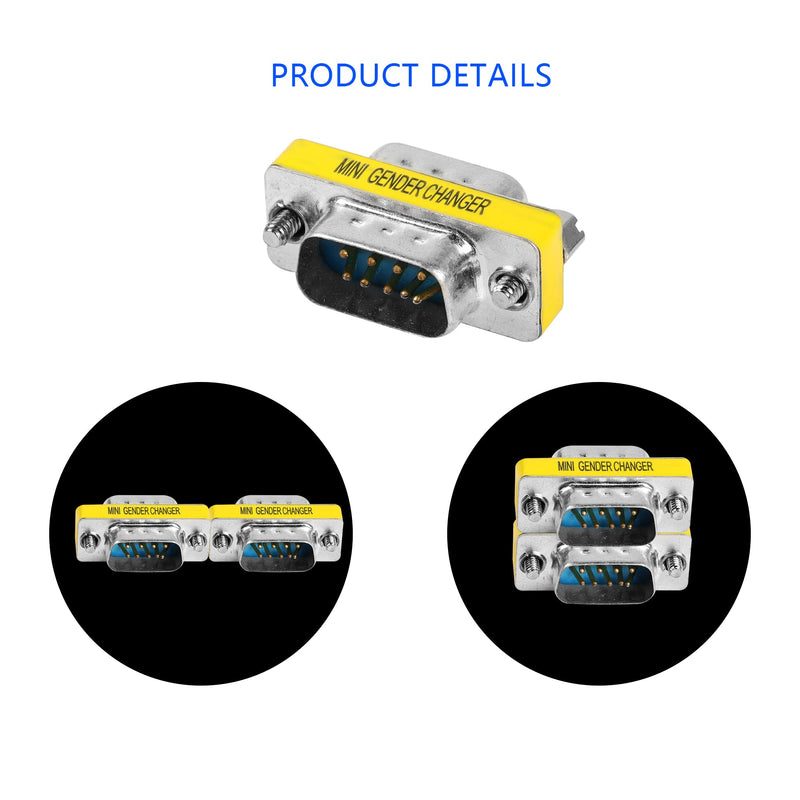 MEIRIYFA DB9 Gender Changer D-SUB 9 Pin RS-232 Connector Serial Port Cable Coupler Adapter for Serial Applications-4Pcs (Male to Male) Male to Male