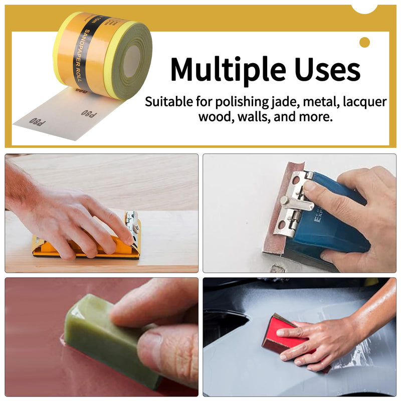 Shineboc sandpaper roll yellow, 93 mm x 10 m sandpaper quartz sand dry sandpaper for hand sanders for wood, metal, steel, stainless steel - 10 m/grit 240 10 meters grit 240