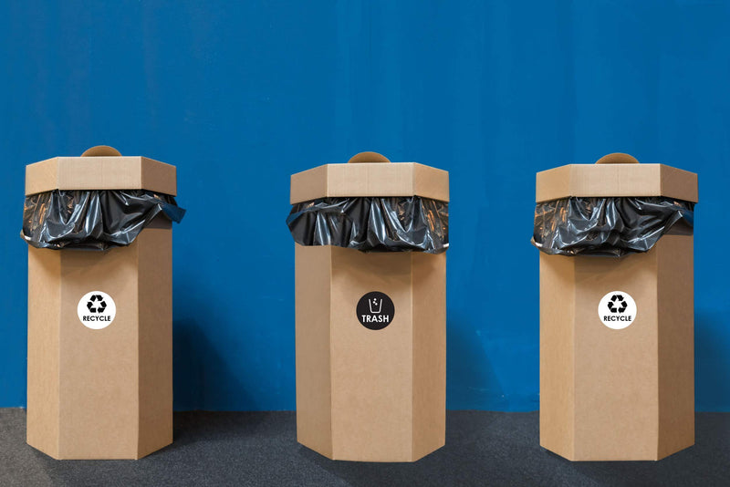 Recycle Trash Bin Logo Sticker - 4" x 4" - Organize & Coordinate Garbage Waste from Recycling - Great for Metal Aluminum Steel or Plastic Trash Cans - Indoor & Outdoor - Use at Home Kitchen & Office (4 Pack) White/Black