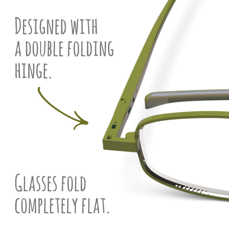 IF Compact Lenses Readers Slim Flat-Folding Unisex Reading Glasses - Olive
