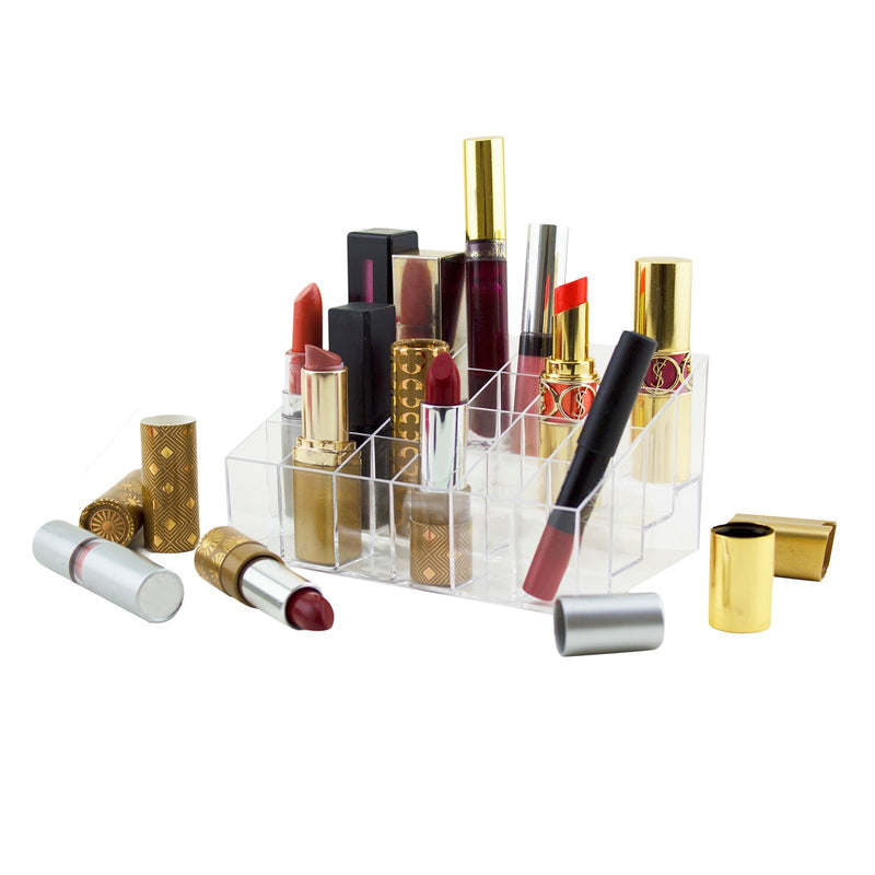 Transparent Cosmetic Makeup Organizer for Lipstick, Brushes, Bottles, and More. Clear Case Display Rack Holder