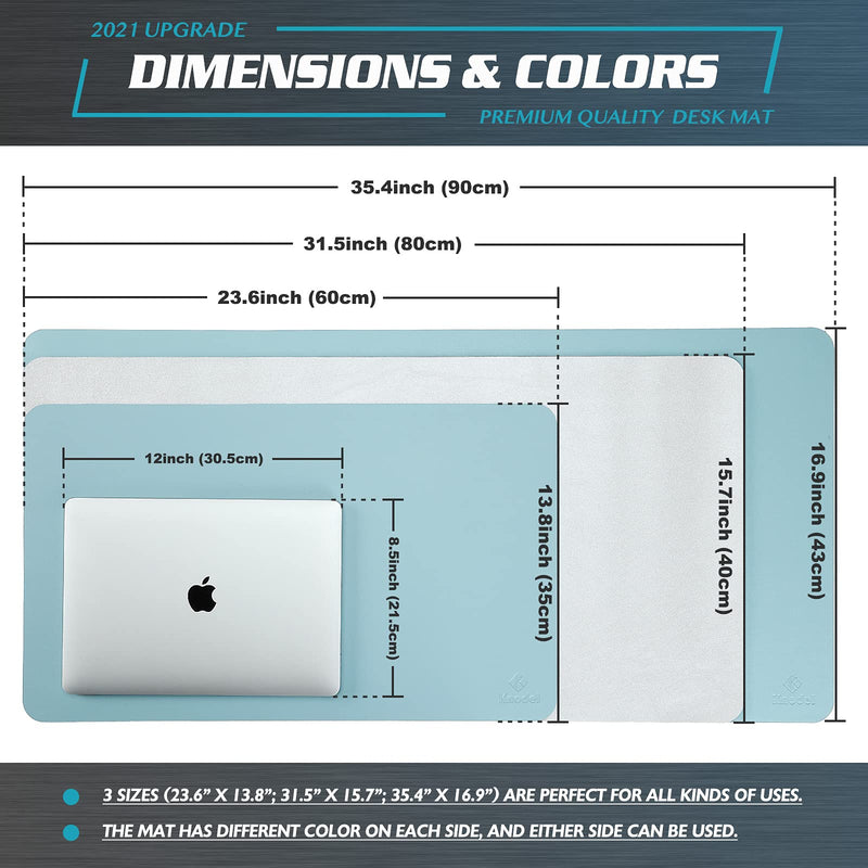 Knodel Desk Mat, Office Desk Pad, Waterproof Desk Mat for Desktop, Leather Desk Pad for Keyboard and Mouse, Desk Pad Protector for Office and Home (31.5" x 15.7", Light Blue) 31.5" x 15.7"