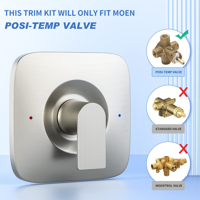 Valve Trim Kit, Replacement for Moen T2471BN Genta LX Posi-Temp Pressure-Balancing Modern Trim, Brushed Nickel