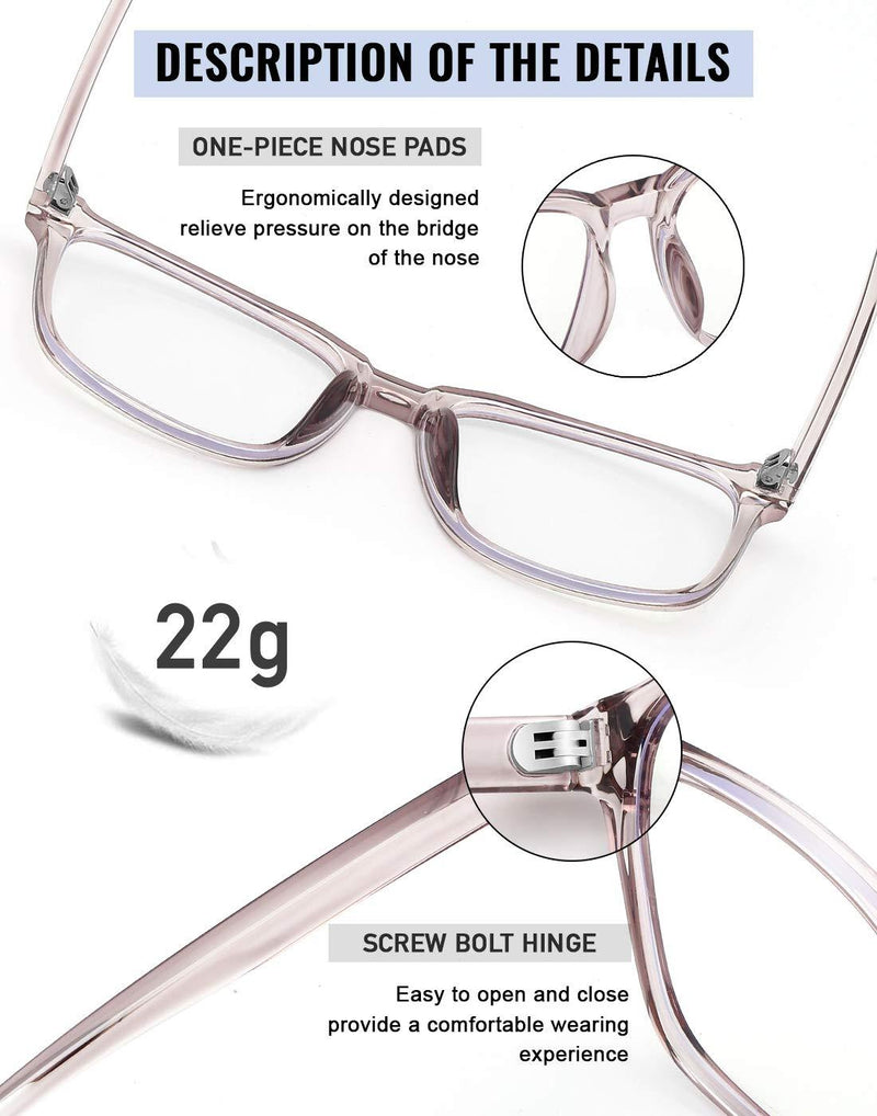 Blue Light Blocking Glasses Overseized Square Computer Glasses Anti Blue Light for Women Men Light Purple