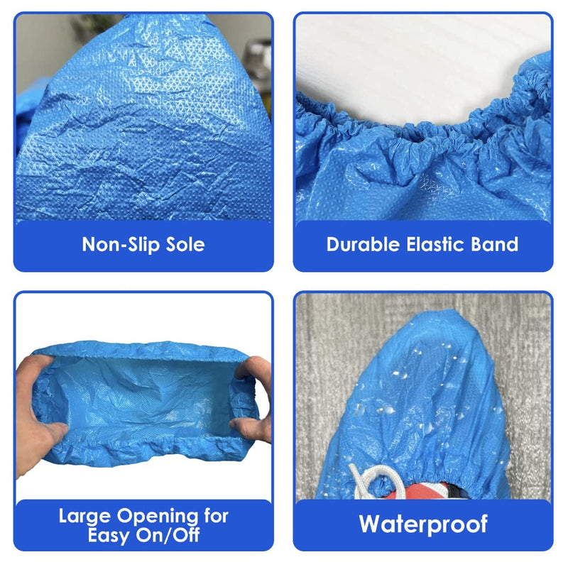 GSD Brand 100 Pack Extra Large Blue Disposable Non-Slip Boot & Shoe Covers. Waterproof Indoor Use Premium Durable Booties with Non Skid Treads. Fits US Men's Size 14 and Women's 16 Shoe Size
