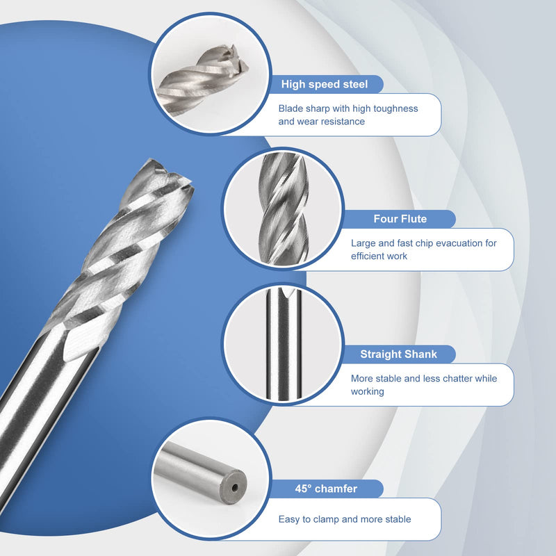 EFUTURETIME 10 pieces 4 flutes HSS end milling cutter φ1.5-6mm, CNC milling cutter set, straight shank end milling cutter, high-speed steel for aluminum, wood, plexiglass, precision work 1.5-6mm