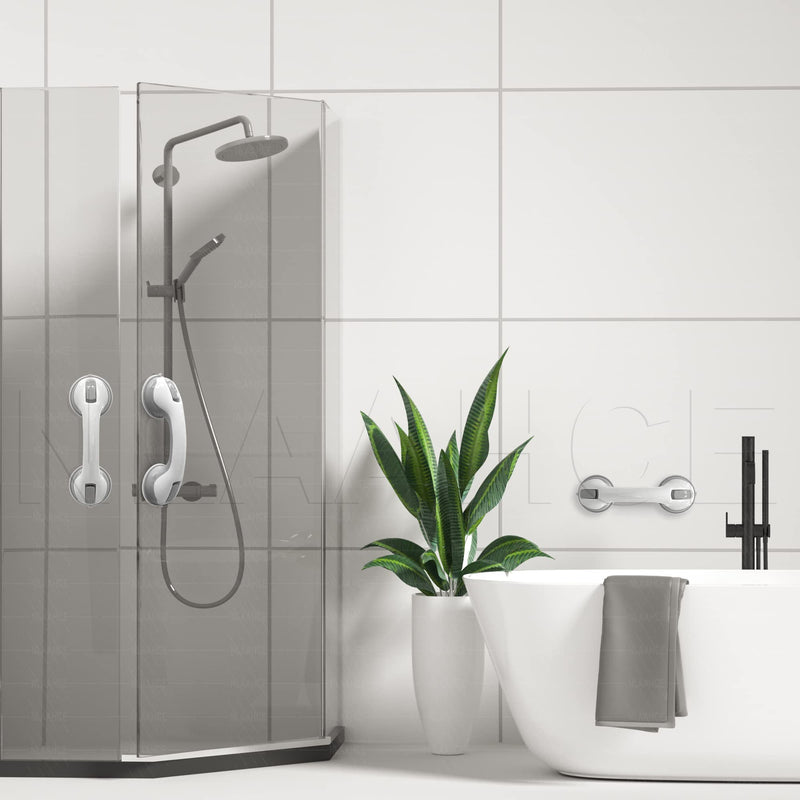 NLAAHCE Shower Handle Gen2-12” 2-Grab Bars for Bathroom, Ultra Grip Twice Secure Safety Suction Cups, Shower Handles for Elderly–Seniors, Disabled, Handicap, Elderly Assistance Product, 2-Count/Pack
