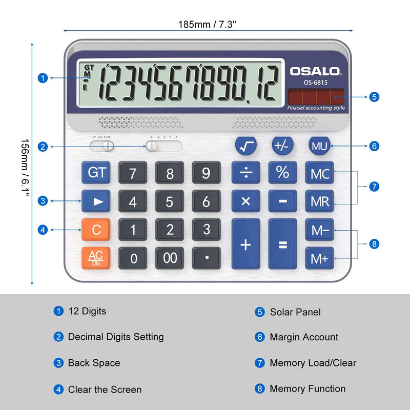 Pendancy Large LCD Display Button 12 Digits Desktop Calculator(OS-6815) OS-6815