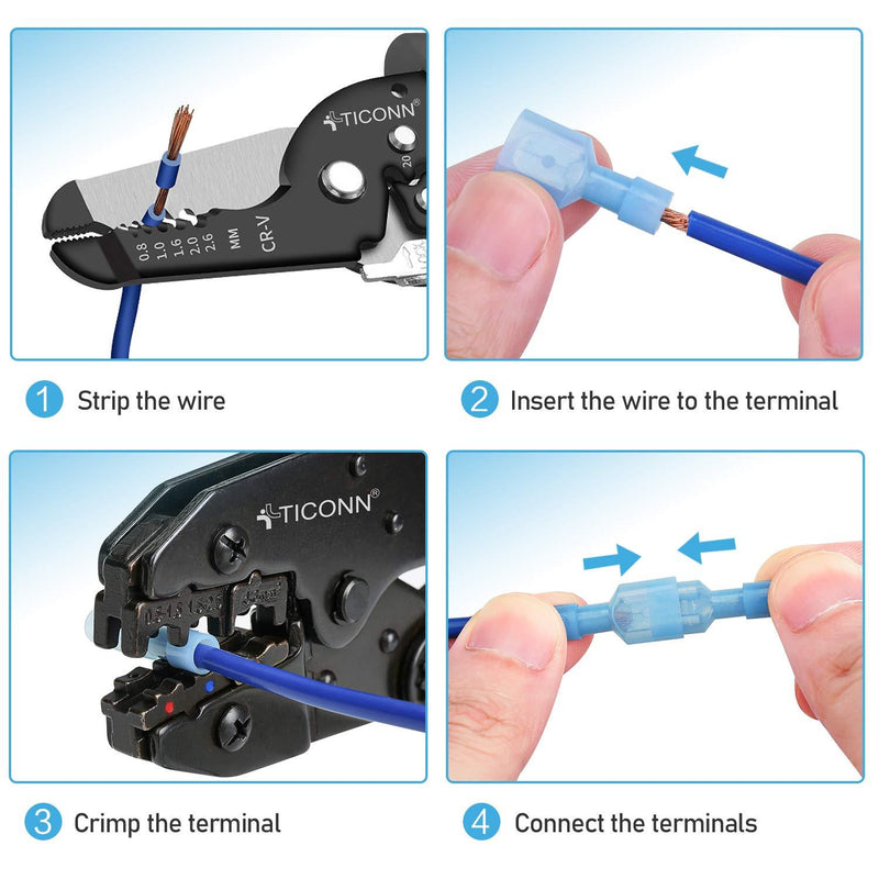 TICONN 100 Pcs Nylon Spade Quick Disconnect Connectors Kit, Electrical Insulated Terminals, Male and Female Spade Wire Crimp Terminal Assortment Kit