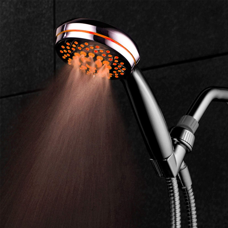 HotelSpa SpectrumTM Ultra-Luxury 7-setting / 7-color LED Handheld Shower-Head with Chrome Face. 7 colors of LED Lights change automatically every few seconds.