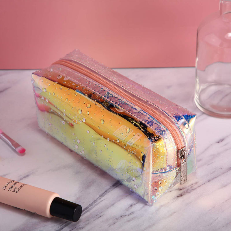 4 Pieces Holographic Makeup Bag Iridescent Cosmetic Pouch Cosmetic Bag Portable Waterproof Toiletries Bag for Women Girls