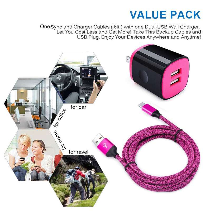 USB Type C Charger, AndHot 2-Port Wall Charger Power Adapter +6ft Fast Charge USB C Cable for Samsung Galaxy S22 S21 S20 FE Note 20 Ultra 10 9 S10 S9 A13 A50 A51 A02S A12 A32 A10E A20 A70 A11 A21 A71 Rose