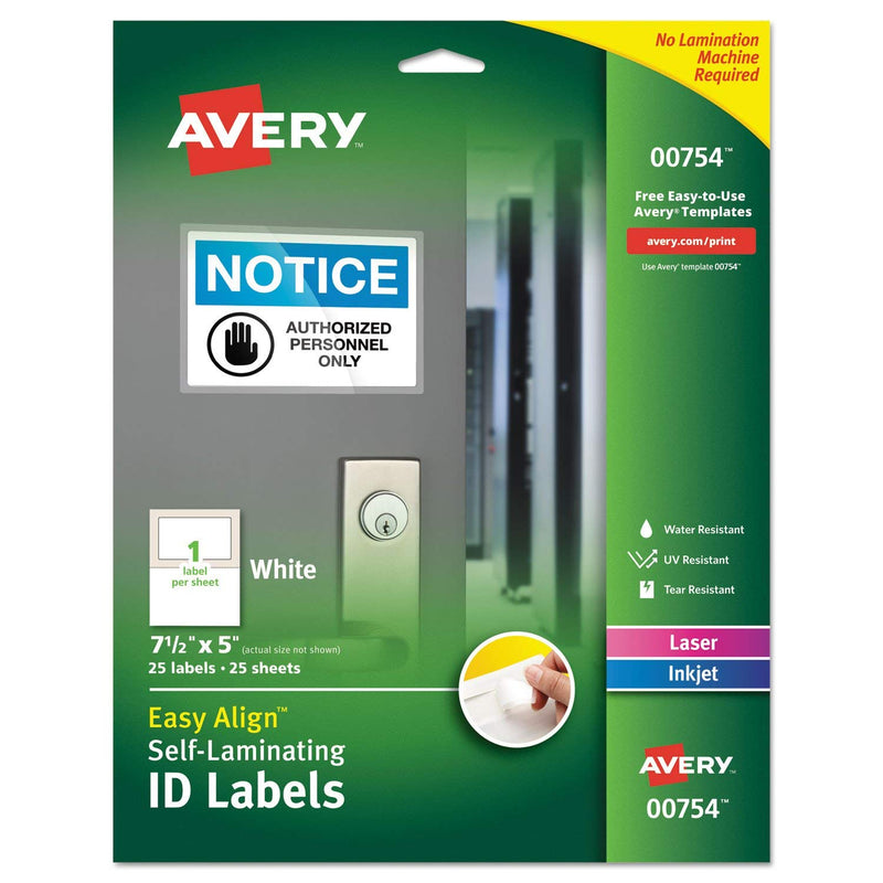 Avery 00755 Easy Align Self-Laminating ID Labels, Laser/Inkjet, 3 1/2 x 4 1/2, White (Pack of 50) 3-1/2" x 4-1/2" 50 Labels