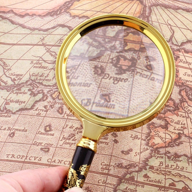 Magnifying Glass 6X + 8X Magnification Magnifier Handheld Magnifier for Science, Reading Book, Inspection. (6X Gold)