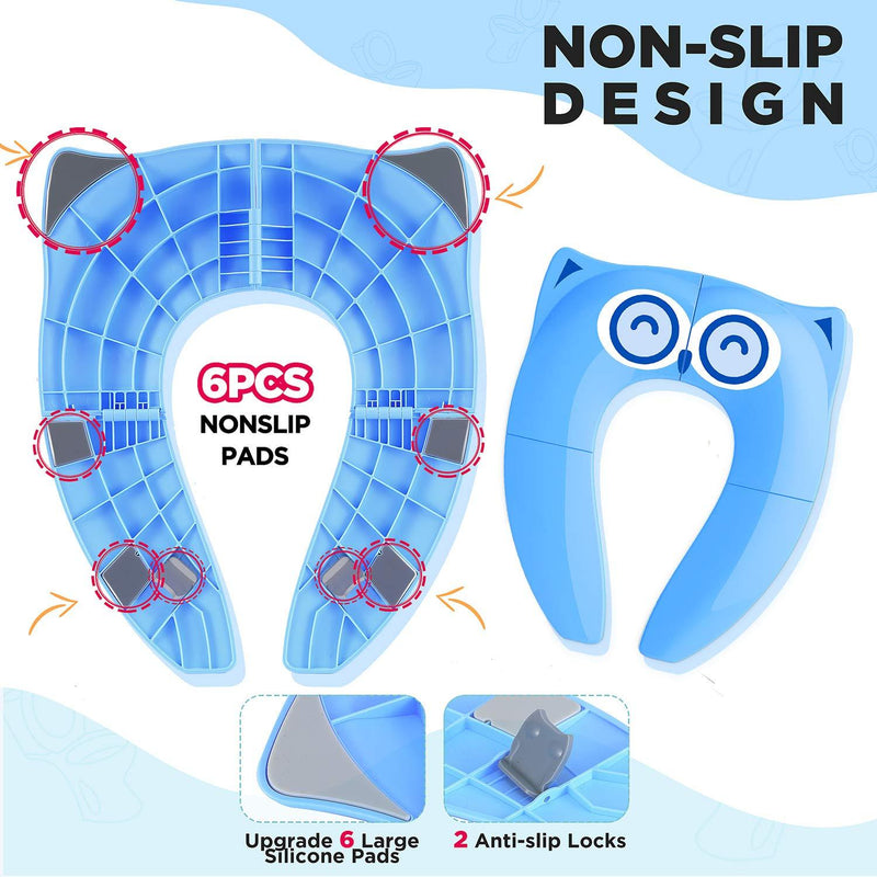 Gimars Upgrade Non-Slip Easily Removed Foldable Travel Potty Seat for Toddlers & Kids, Portable Toilet Seat Fits Most Toilets, Free Carry Bag Blue