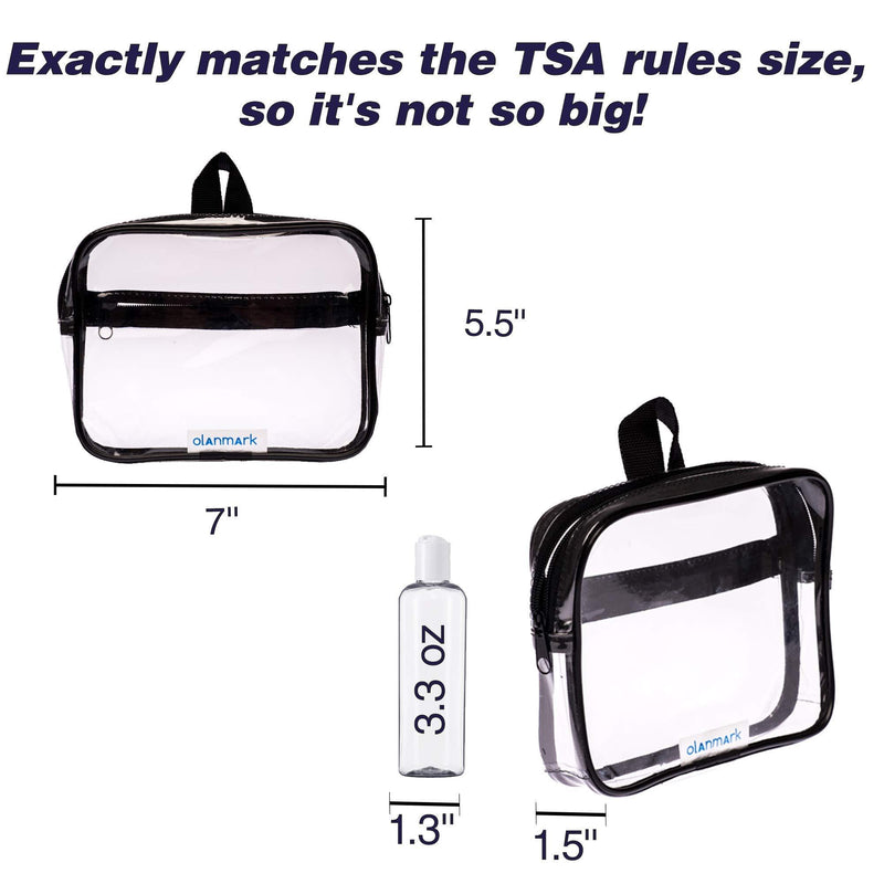 TSA Approved Toiletry Bag 3-1-1 Clear Travel Cosmetic Bag with Handle - Quart Size Bag with Zipper - Carry-on Luggage Clear Toiletry Bag for Liquids - Airport Airline TSA Compliant Bag for Man Women Black