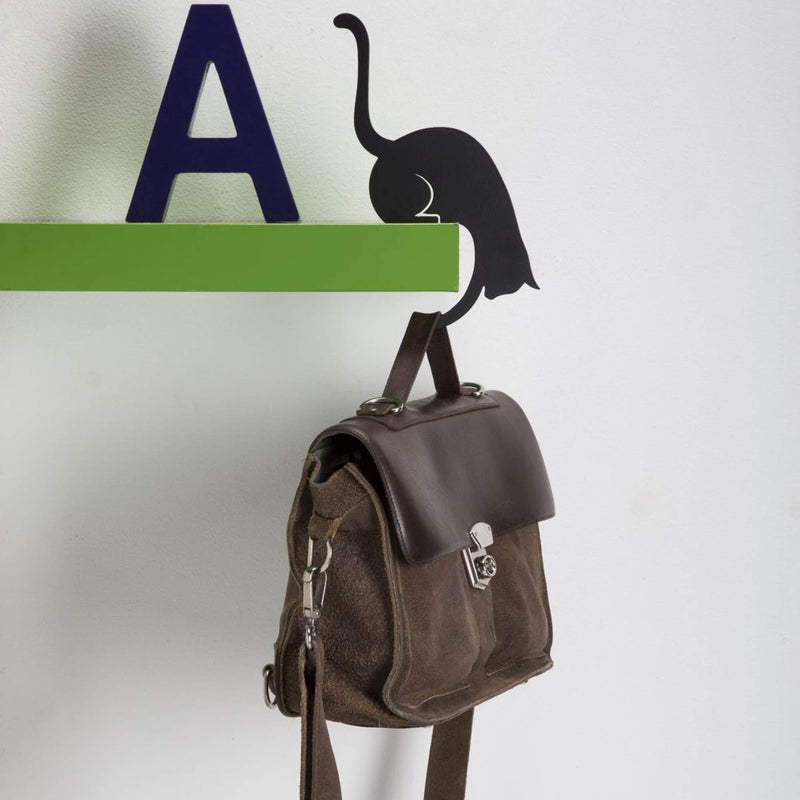 Black Metal Cat Hanger - Decorative Cat Figurine - Gift for Cat Lovers - Balance Hanger - Gravity Hook Black