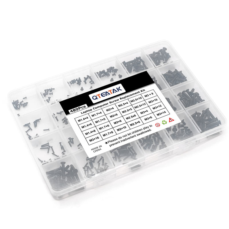 QTEATAK 480Pcs Black Laptop Notebook Computer Replacement Screws Kit for Lenovo Toshiba Gateway Samsung HP IBM Dell Sony Acer Asus SSD Hard Disk SATA 480 Pcs