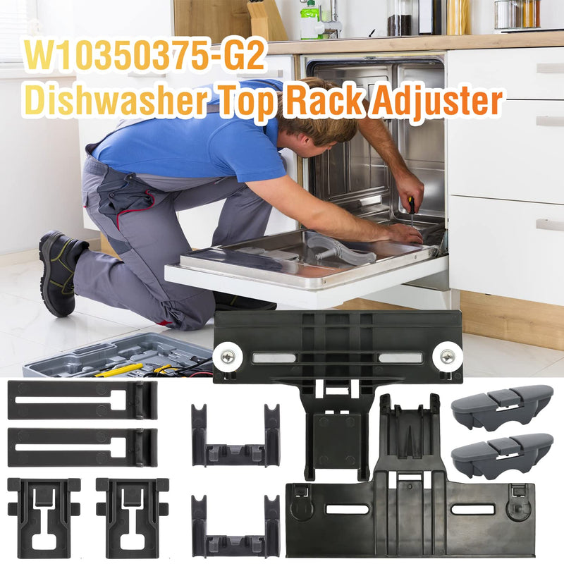 Upgraded W10350375 Top Rack Adjuster With Dishwasher Upgrade Wheels Metal Screw W10195840 W10195839 Rack Adjuster W10250160 Arm Clip Lock W10508950 Slide Rail Stop Clip(Pack of 10)