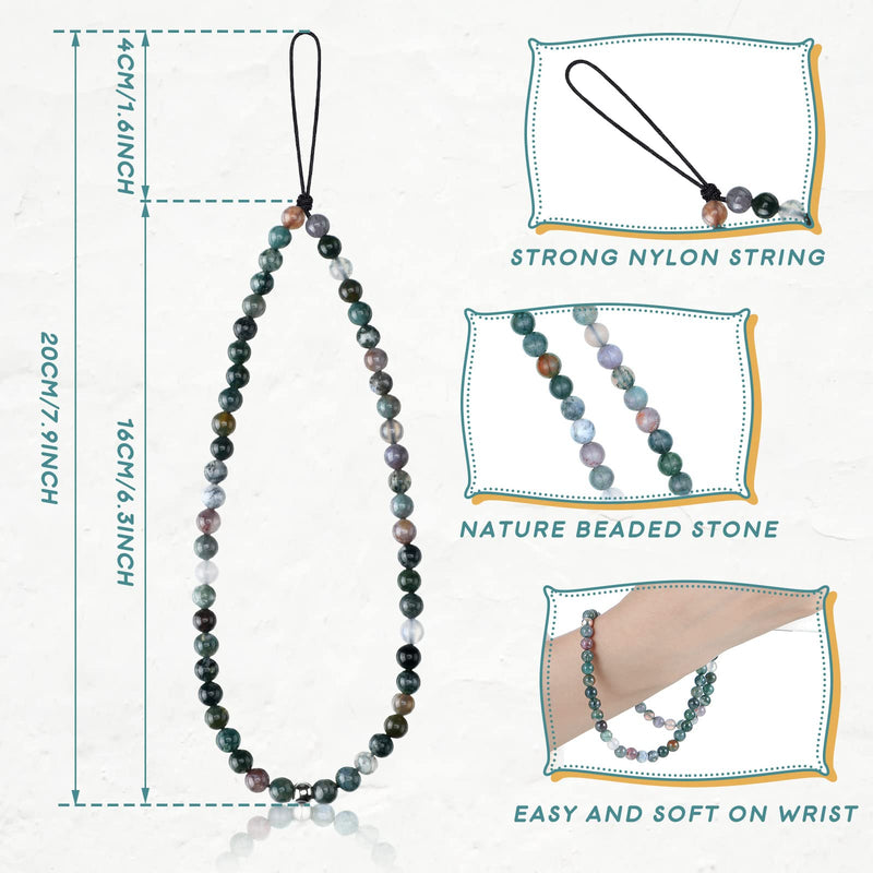4 Pcs Beaded Phone Charm Natural Stone Cell Phone Charms Strap Lanyard Wrist Strap Handmade Stone Cell Phone Strap Phone String Charms Keychain Phone Chain Bracelet Cell Phone Charms