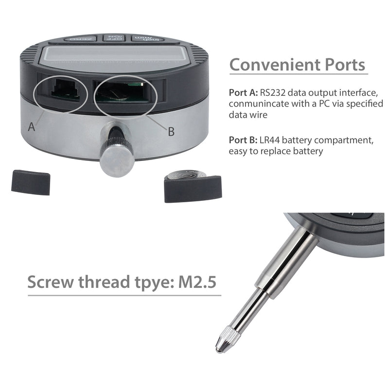 Neoteck Digital Dial Indicator 0.001mm/0.00005 DTI Dial Test Gauge Range 0-12.7mm Digital Probe Indicator Dial Test Indicators Electronic Indicator Gauge
