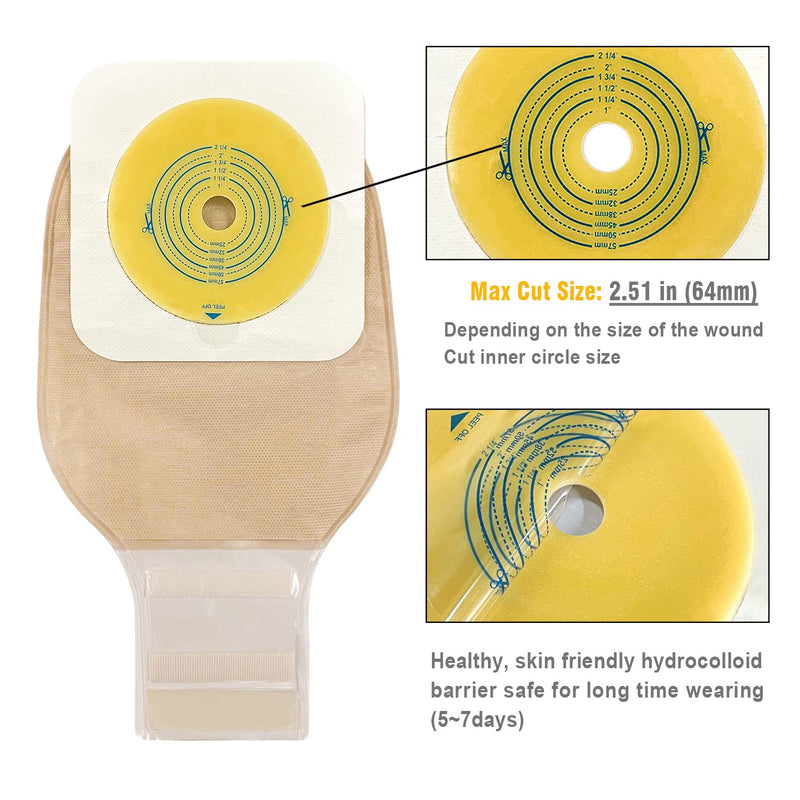 Carbou 21 PCS Ostomy Supplies Colostomy Bags Two Piece Drainable Pouches with Closure 12", Ileostomy Stoma Care,Cut-to-Fit(15pcs Bags+6pcs Barrier) Two Piece Closure