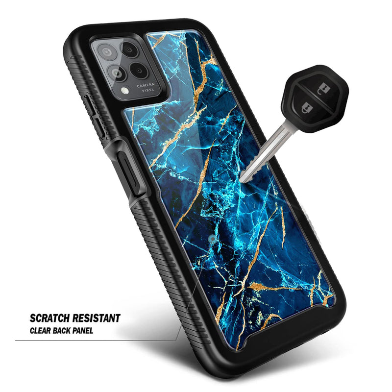 NZND Case for T-Mobile REVVL 6 Pro 5G with [Built-in Screen Protector], Full-Body Shockproof Protective Rugged Bumper Cover, Impact Resist Durable Phone Case (Marble Design Sapphire) Marble Design Sapphire