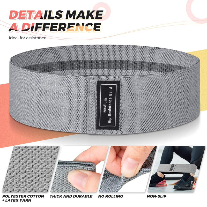 Resistance Bands Women, Exercise Bands for Workout, 3 Levels Booty Bands for Legs and Butt Grays