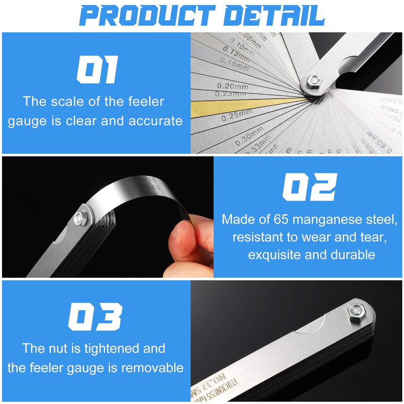 3 Pieces Stainless Steel Feeler Gauge Dual Marked Metric SAE Offset Valve Thickness Gauge 32-Pieces/ 26-Pieces/ 16-Pieces Feeler Gauge for Measuring Width Thickness