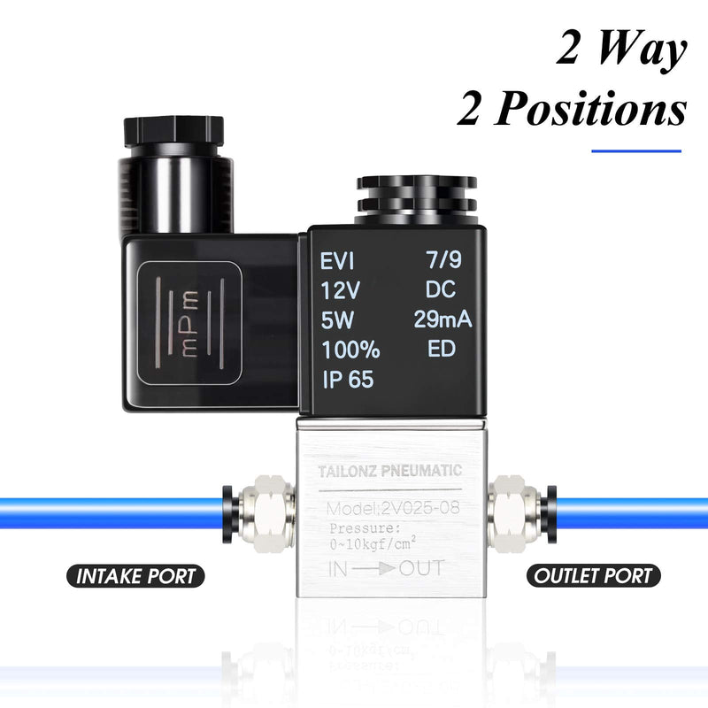 Tailonz Pneumaitc 1/4 inch NPT 12V/24V/110V/220V Way Normally Closed Electric Solenoid Air Valve 2V025-08 1/4"NPT DC12V