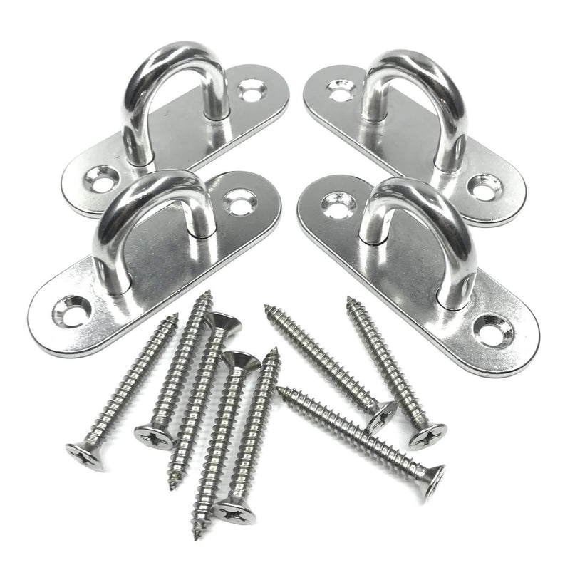 TERMATH 4 Pcs Stainless Steel Pad Eye Plate U Hook , 3.15 inch Ceiling Hook Ring Hooks Screw Eyes Hooks , Marine Hardware Staple Hook Loop with 5 x 45mm Screws
