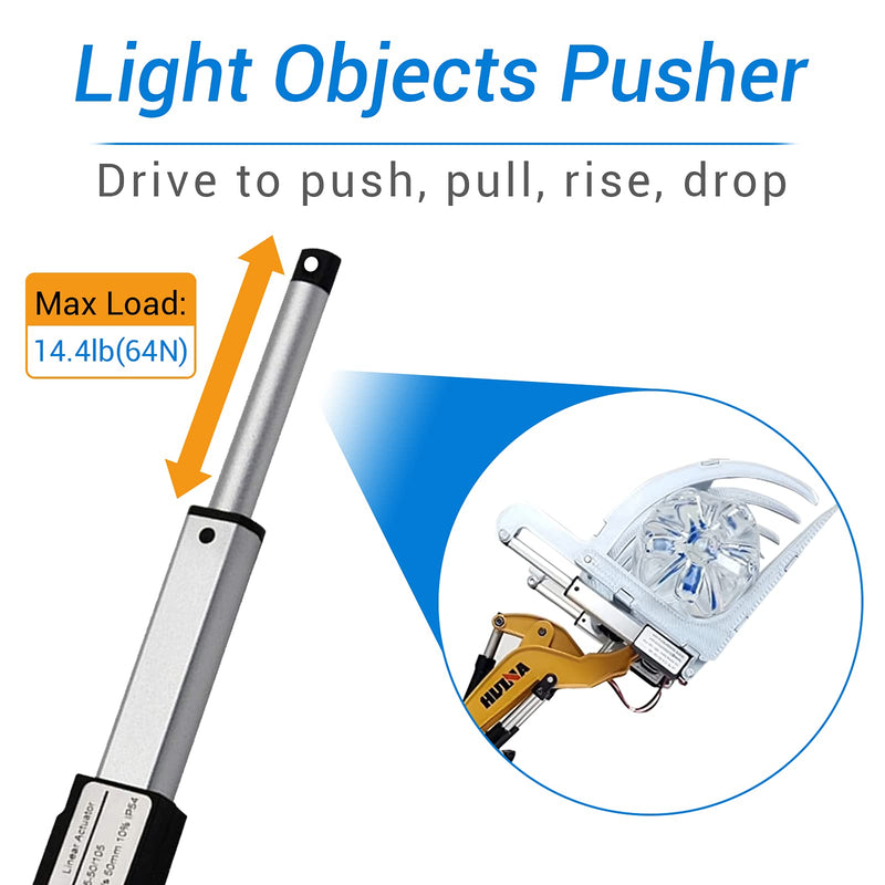 Electric Micro Linear Actuator 12V - 2" Stroke, 64N/14.4lb, Speed 0.6inch/s Mini Waterproof Motion Actuator Small 12 V DC, w/Mounting Brackets, for Sofa Massage Recliner TV Table Cabinet Window Lift 2" Stroke Linear Actuator without Rocker Switches