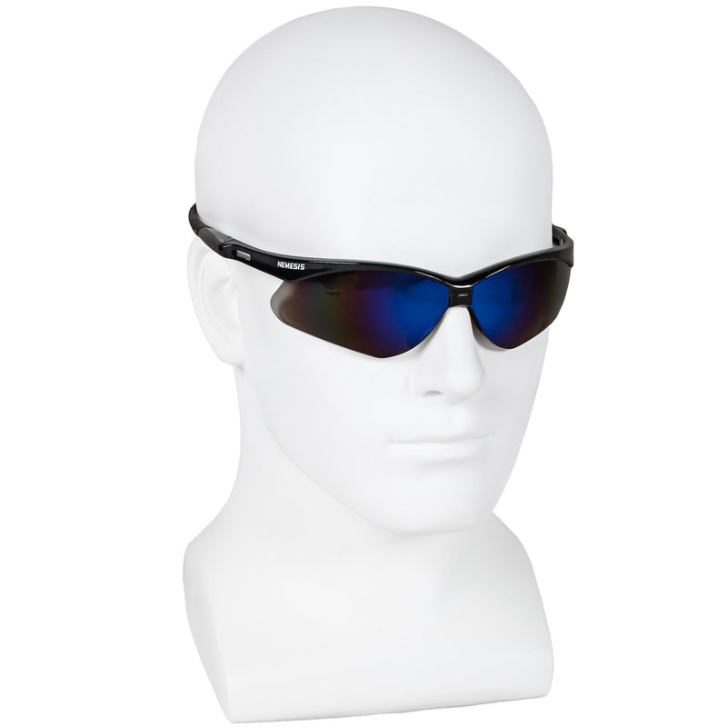 KleenGuard V30 Nemesis Safety Glasses (14481), Blue Mirror Lenses with Black Frame, 12 Pairs per Case Black Frame With Blue Mirror Lens