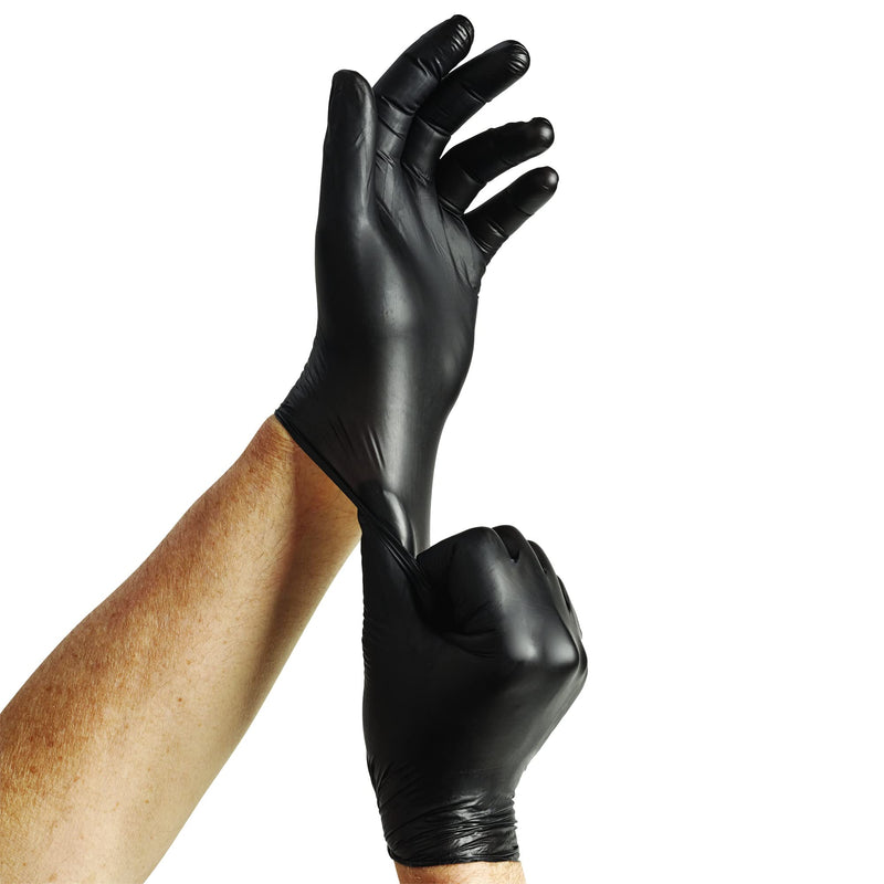 Spontex Extra Black disposable gloves made of vinyl, powder-free and latex-free, versatile, in a practical dispenser box, size L, pack of 100, black