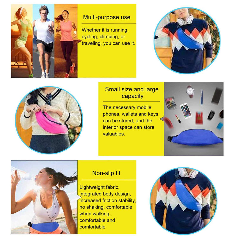 INNOLIFE Unisex Men Women Fashion Sporty Multi-Purpose 2-Zipper Waist Belt Bag Fanny Pack Adjustable Strap for Sport Hiking Traveling Passport Wallet 3pcs Black Purple Red