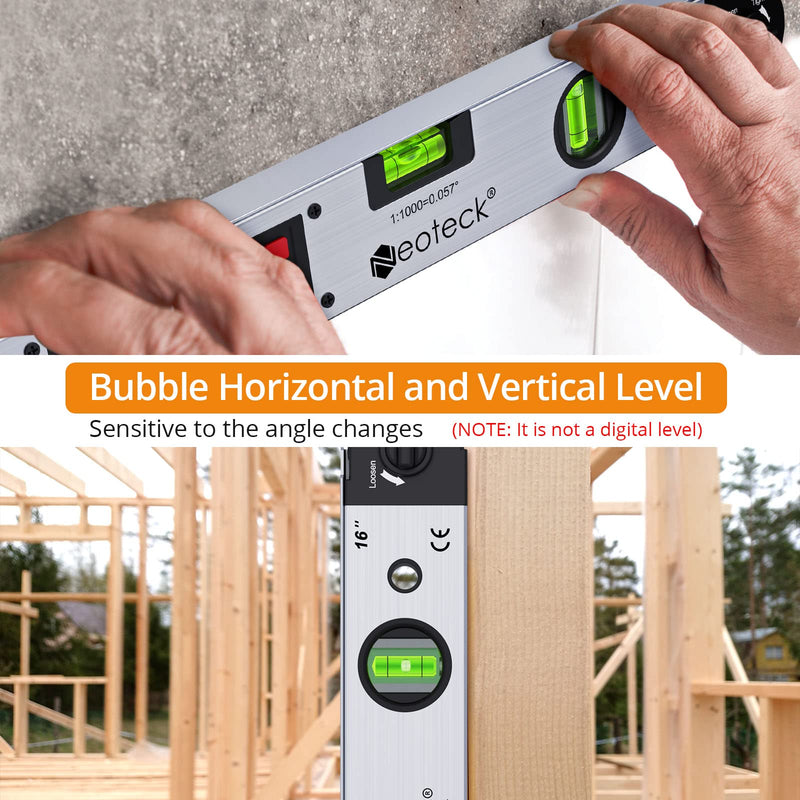 Neoteck Digital Protractor 400mm with LCD Spirit Level 0-225° Digital Inclinometer Angle Measuring Device for Vertical Horizontal Double Spirit Level Silver