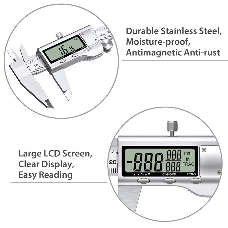 Proster Digital Vernier Caliper 6inch/150mm + 32 Feeler Gauges Dial Calipers Electronic Caliper Fractions/Inch/Metric Calipers Measuring Tool for Length Width Depth Inner/Outer Diameter 150 Mm/6 Inch