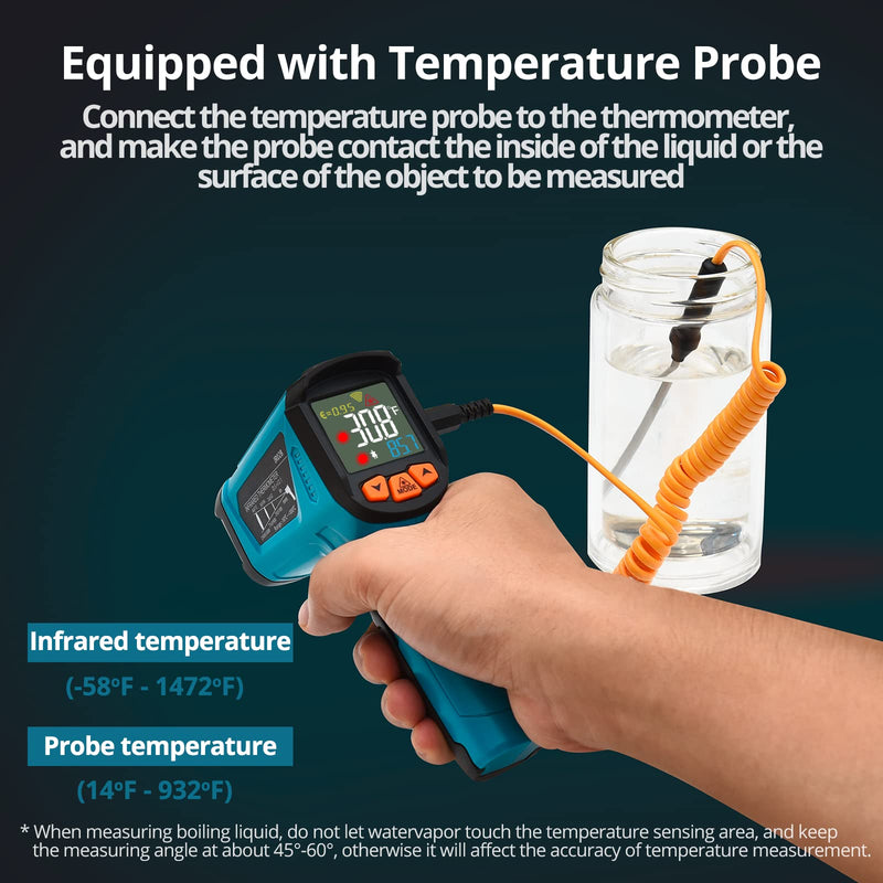 Infrared Thermometer (not for humans) -50°C to 800°C Tilswall IR Digital Laser Temperature Meter with Thermometer Cooking LCD Display, Alarm for High/Low Temperature Cooking Barbecue