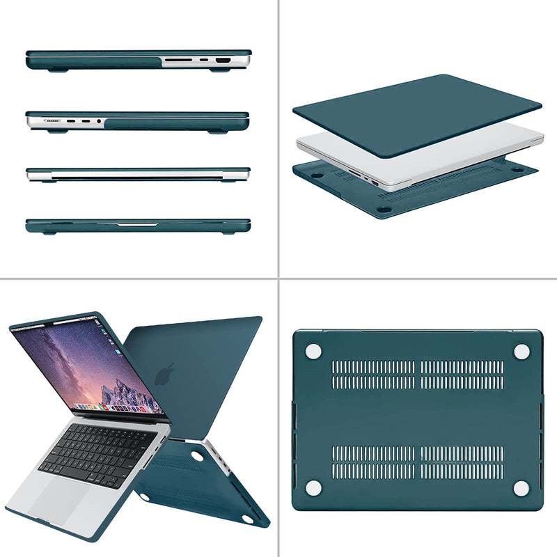 MOSISO Compatible with MacBook Pro 14 inch Case A2442, Neoprene Sleeve Bag&Plastic Hard Shell&Keyboard Cover&Screen Protector&Storage Bag, Deep Teal