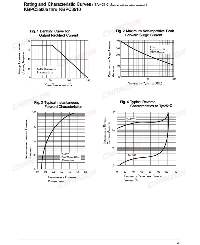 (Pack of 2 Pieces) Chanzon KBPC3510 Bridge Rectifier Diode 35A 1000V KBPC Single Phase, Full Wave 35 Amp 1000 Volt Electronic Silicon Diodes