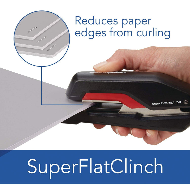 Swingline Stapler, SuperFlatClinch 50, Half Strip Desktop Stapler, 50 Sheet Capacity, Black/Red (5000599A) Compact