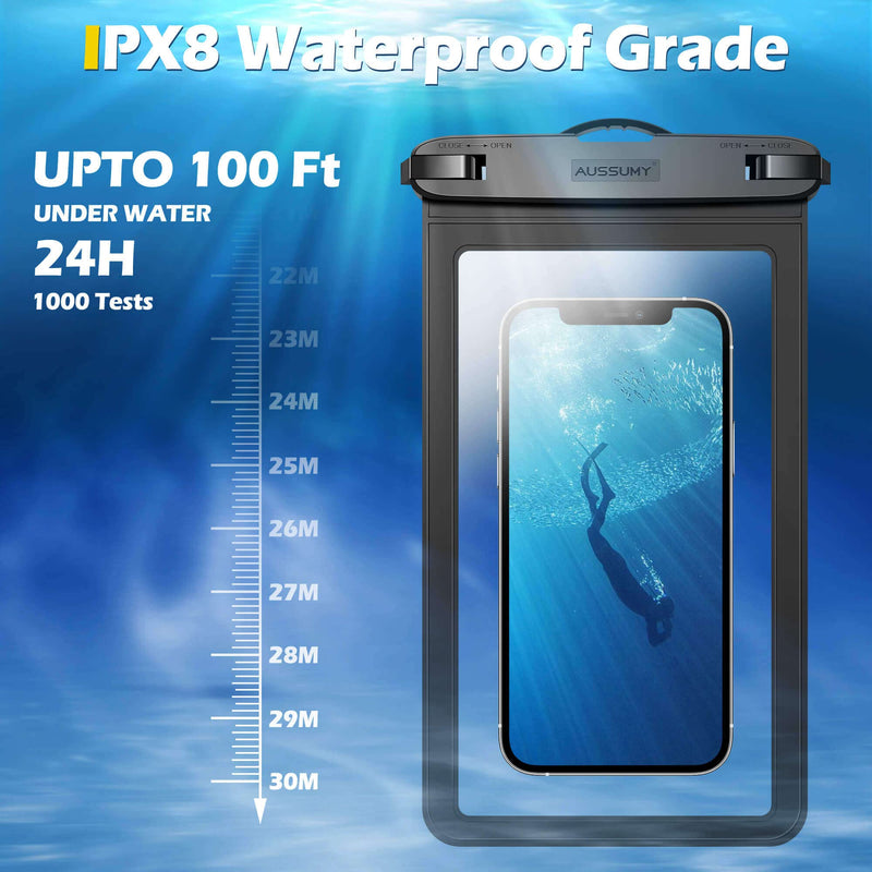 Aussumy 10.5" XL Large Waterproof Phone Pouch : 3 Pack Underwater Clear Cell Holder Protector - Universal Water Proof Dry Bag Case with Neck Lanyard for iPhone Samsung Galaxy for Beach Swimming Pool