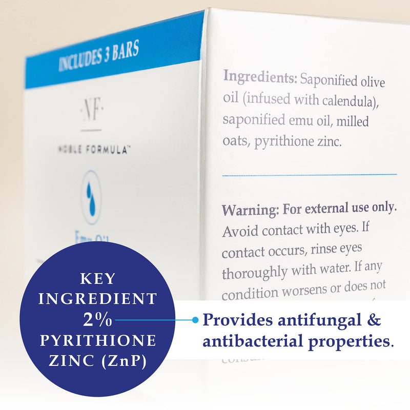 Noble Formula 2% Pyrithione Zinc (ZnP) Original Emu Bar Soap, 3 oz each, (3 Bars in 1 Box), Total 9 oz 3 Ounce (Pack of 3)