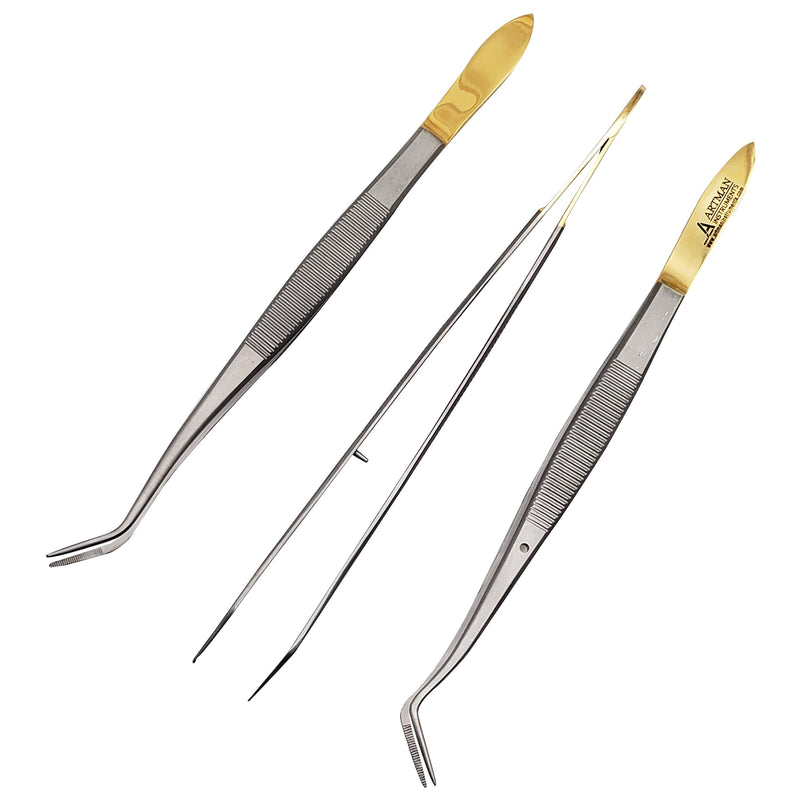Meriam Premium Tweezers Cotton Pliers Pack of 3 Dental Dressing Angled Tip Surgical Forceps Instruments ARTMAN Brand