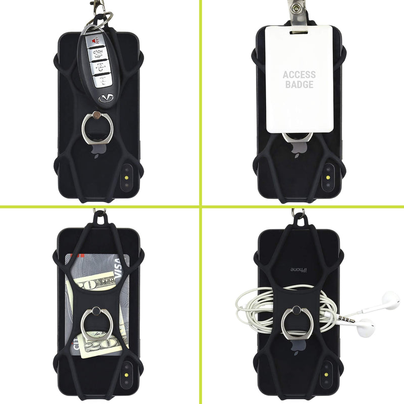 Gear Beast Universal Cell Phone Lanyard - Silicone Neck Phone Holder and Ring Grip - Compatible with Most Smartphones, Black