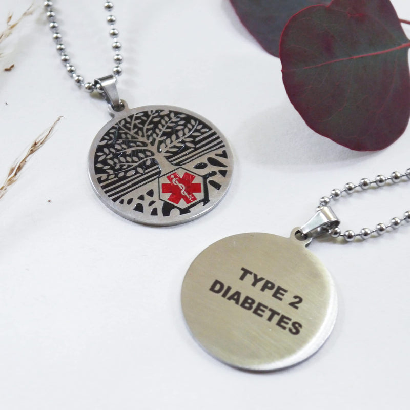RENYILIN Stainless steel tree of life medical alert ID emergency first aid necklace ASTHMA